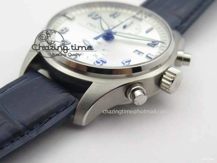 MIROTIME 0409 Pilot Chrono SS IW387809 ZF 1:1 Best Edition Silver Dial Blue Numbers On Blue Leather Strap A Lightweight 7263